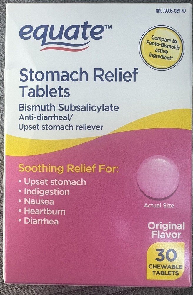 Equate Stomach Relief  Chewable Caplets, 262 mg, 30 Count