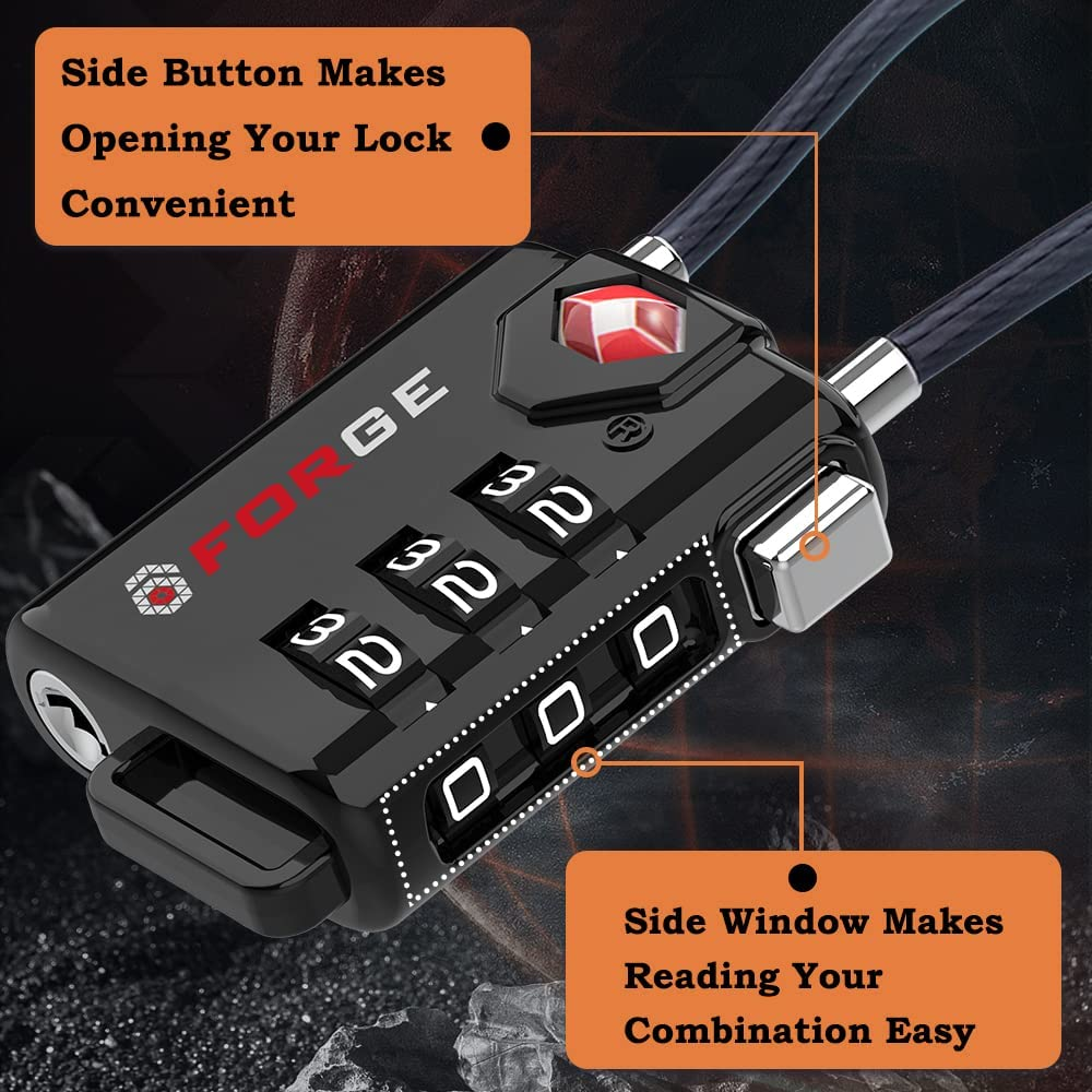 2 pack TSA Approved Cable Luggage Locks, Re-Settable Combination with Alloy Body