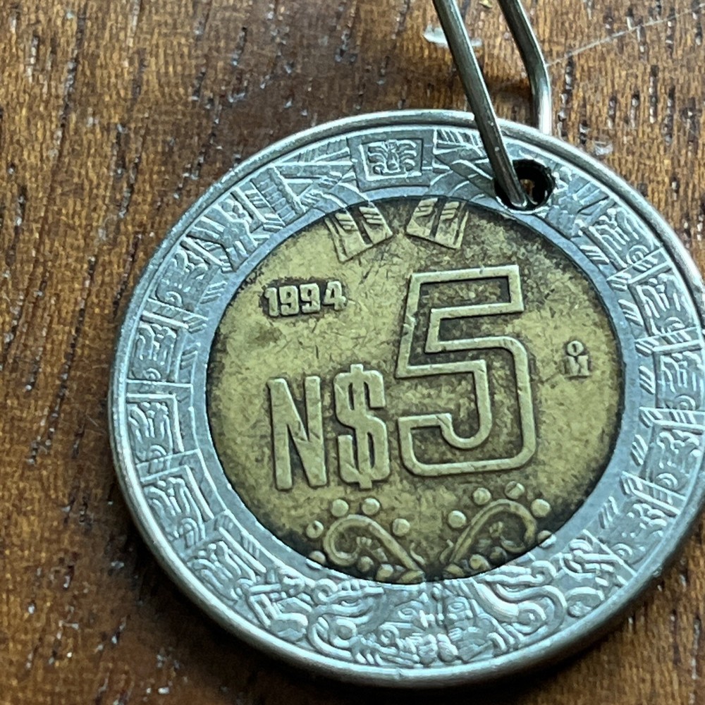 1994 Mexican 5 Peso Coin Keychain / Zipper Pull