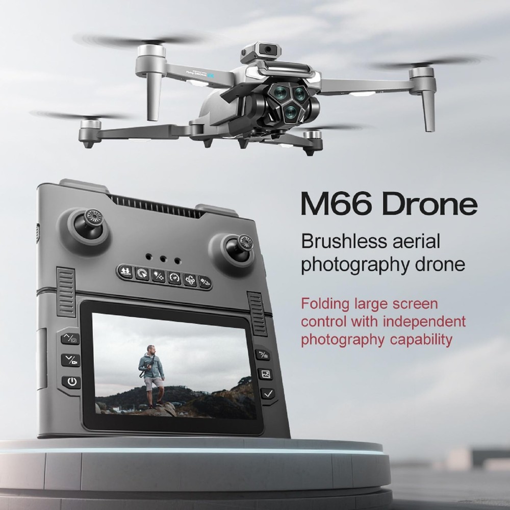 M66 Drone with New Foldable Remote Control with Screen, Two-batteries, Brushl...