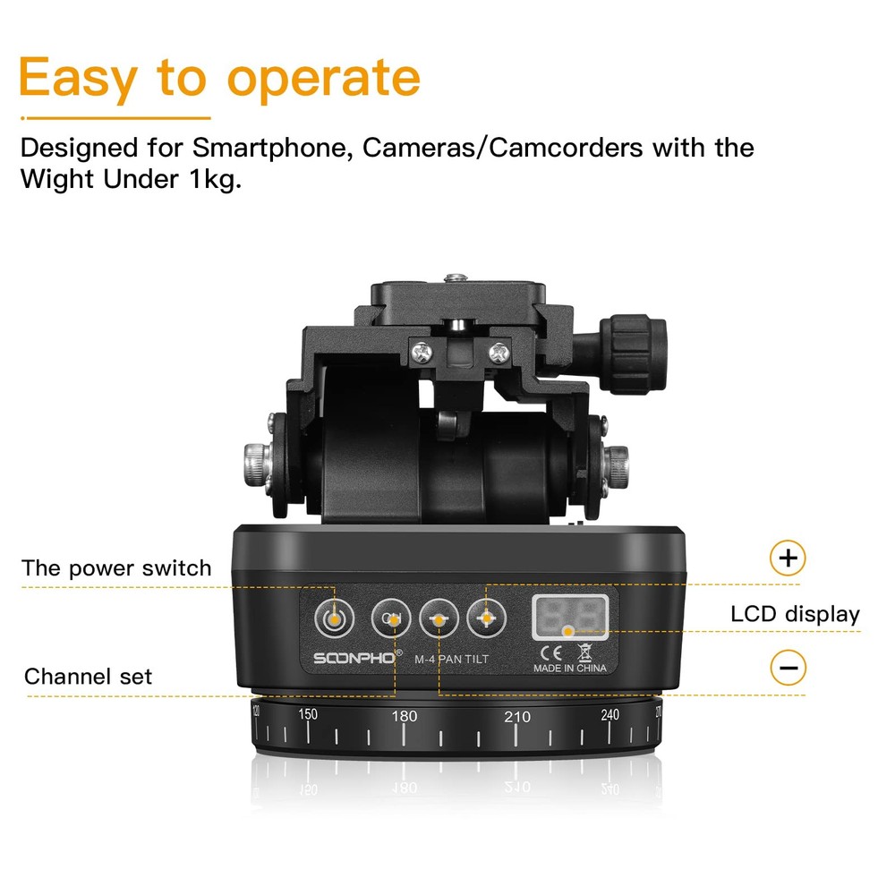 Motorized Rotating Panoramic Tripod Head Remote Control Mobile Phone Clip for
