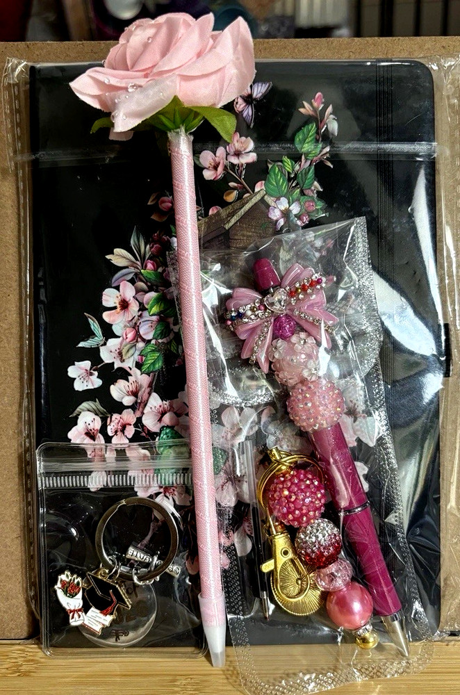 HANDCRAFTED BEADED Key Chain,& NOTE PAD SET Beaded Pen I Kit