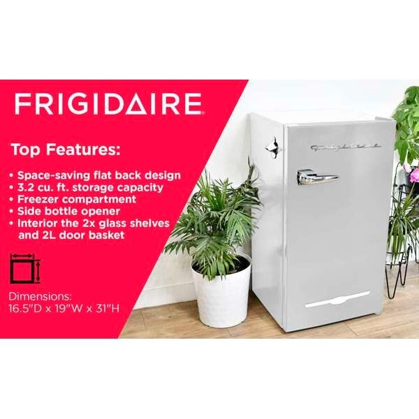 Frigidaire, 3.2 Cu. Ft. Retro Compact Refrigerator, Built-In Side Bottle Opener