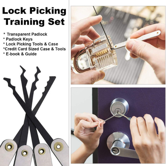 Lockpicking Practice Set – 15 PCS Stainless Steel Tools with Transparent Trainin