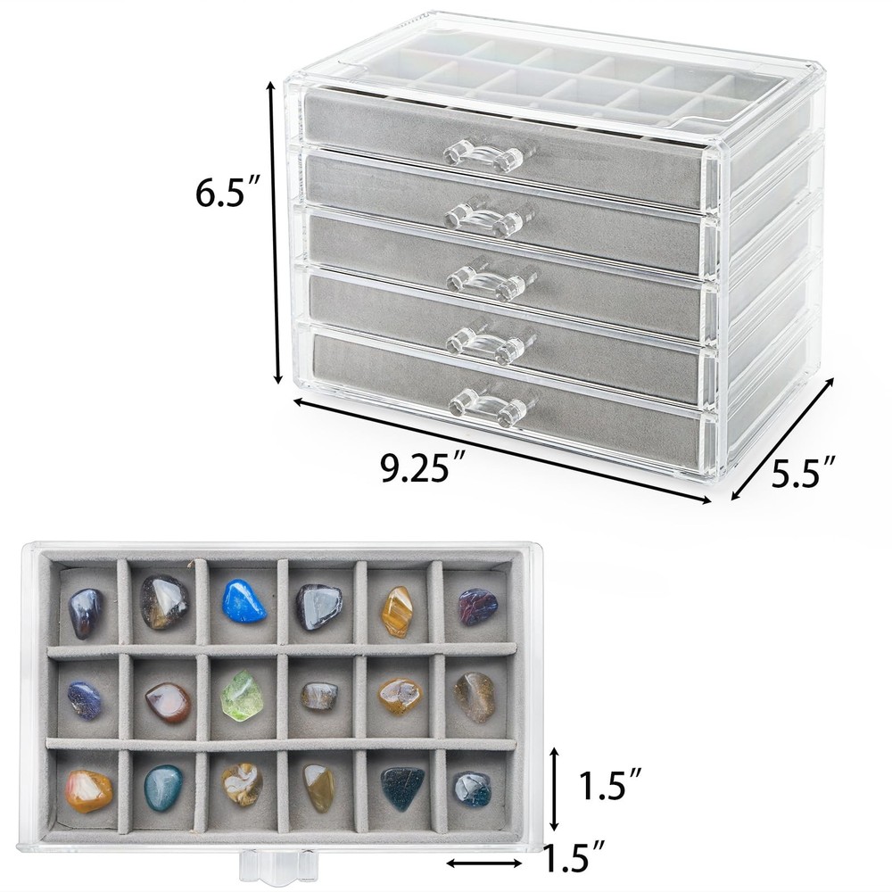Jucoan Clear Acrylic Rock Display Case, 5 Layer 90 Grids
