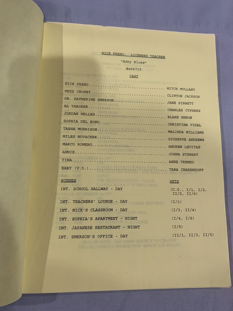 Nick Freno Licensed Teacher Tv Shooting Script