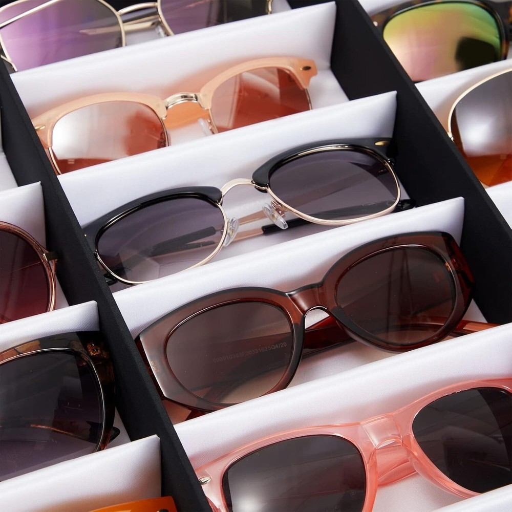 PU Leather Eyeglass Display Case - 18 Adjustable Slots for Perfect Organization
