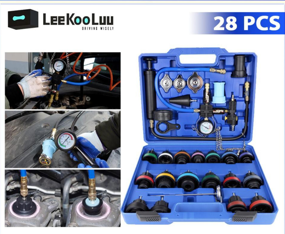 28 PIECE UNIVERSAL VACUUM COOLING SYSTEM RADIATOR PRESSURE TESTER KIT