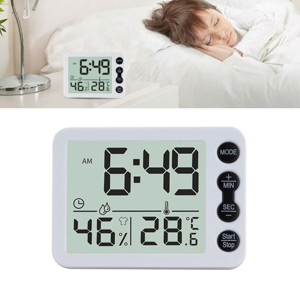 Mini Digital Clock with Temperature Display and AM/PM Time White Color