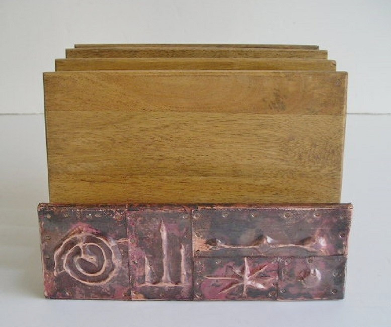 MCM Modern Brutalist Copper Patchwork Desk Letter File Holder Paul Evans Style