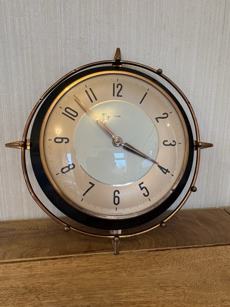 Vintage Metamec Battery Wall Clock Copper & Black Working See Description