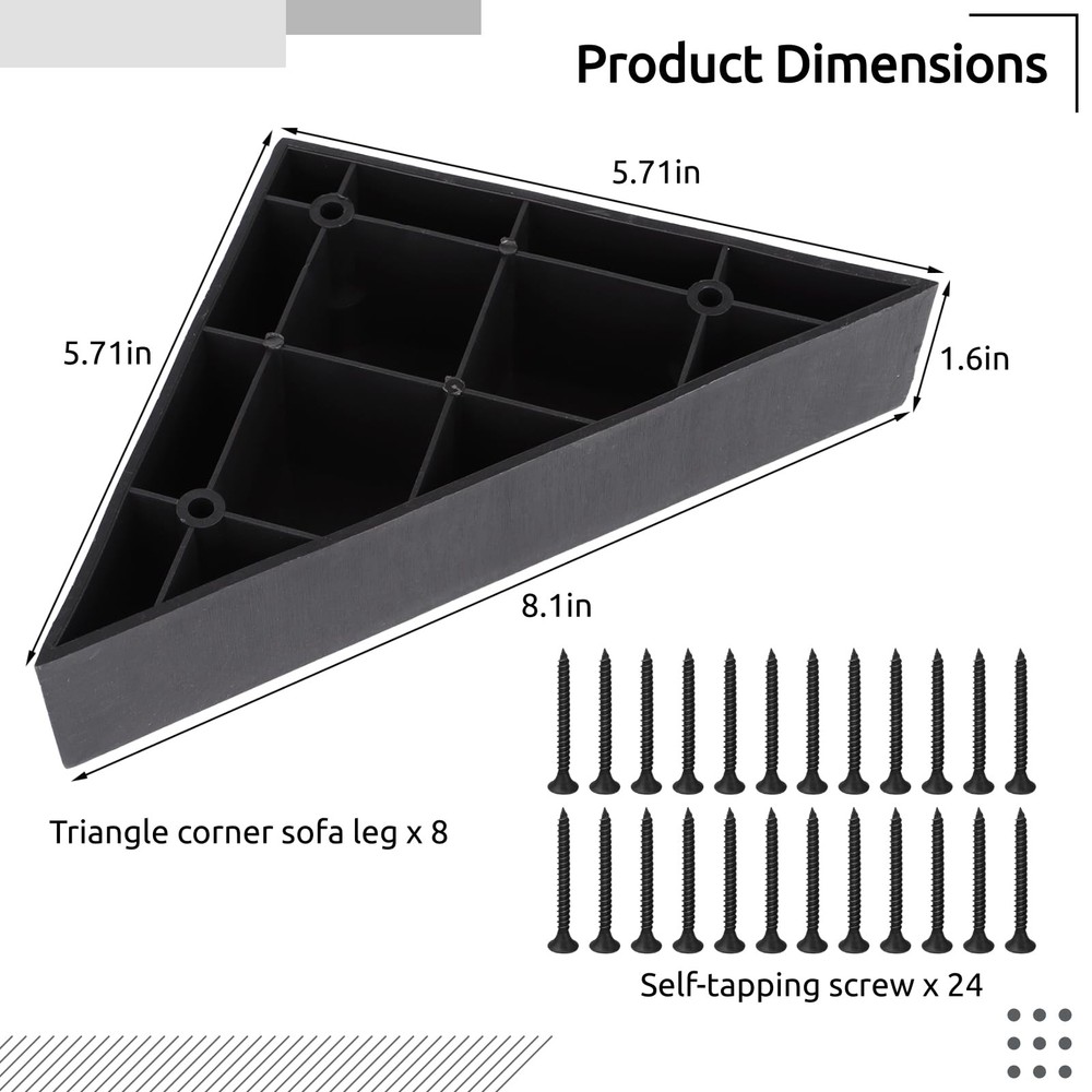 Homaisson 8 Pcs Couch Legs Replacement Plastic Triangle Corner 8PCS, Black