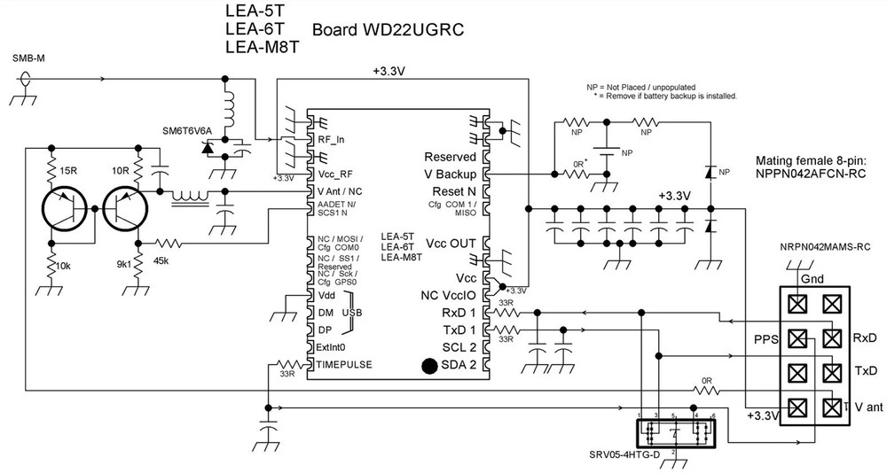 WD22UGRC u-blox LEA-M8T GNSS Timing Module SMA