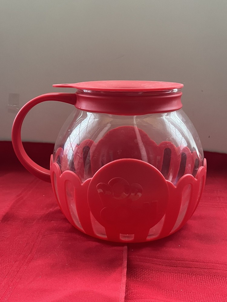 ECOLUTION MICRO-POP MICROWAVE 3QT HANDLED POP CORN POPPER GLASS & RED SILICONE