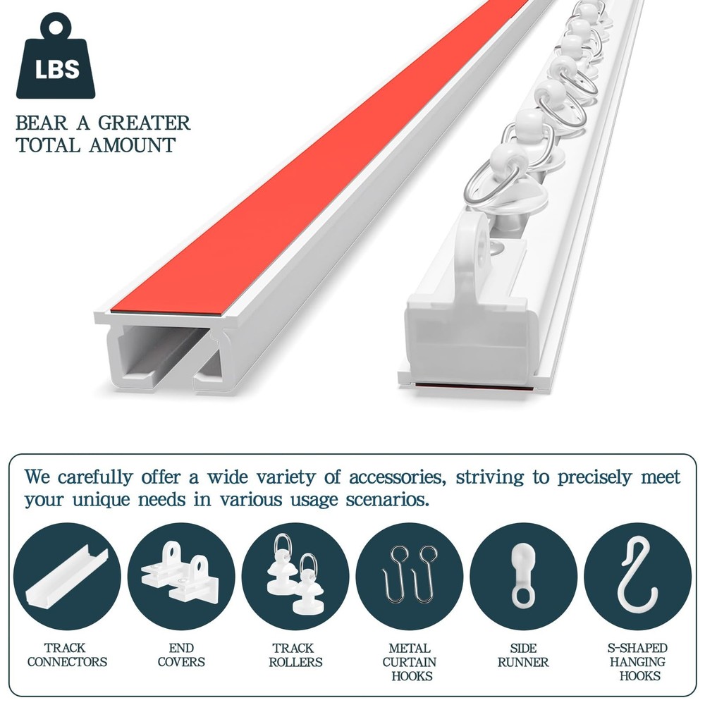 Adhesive Ceiling Curtain Track, Paste Type No Need to Drill, Suitable for Smo...