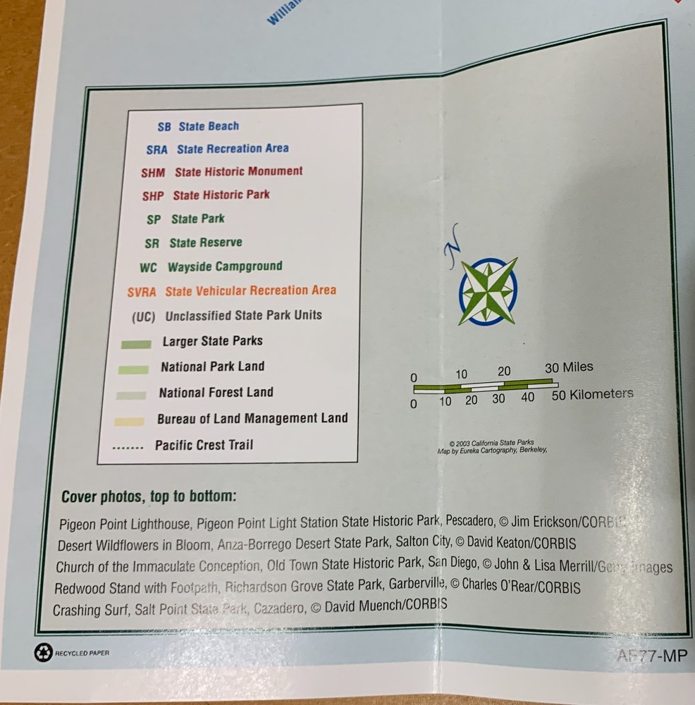 Flawless 2003 California State Parks Map-Beaches, Monuments, Campgrounds,Trails