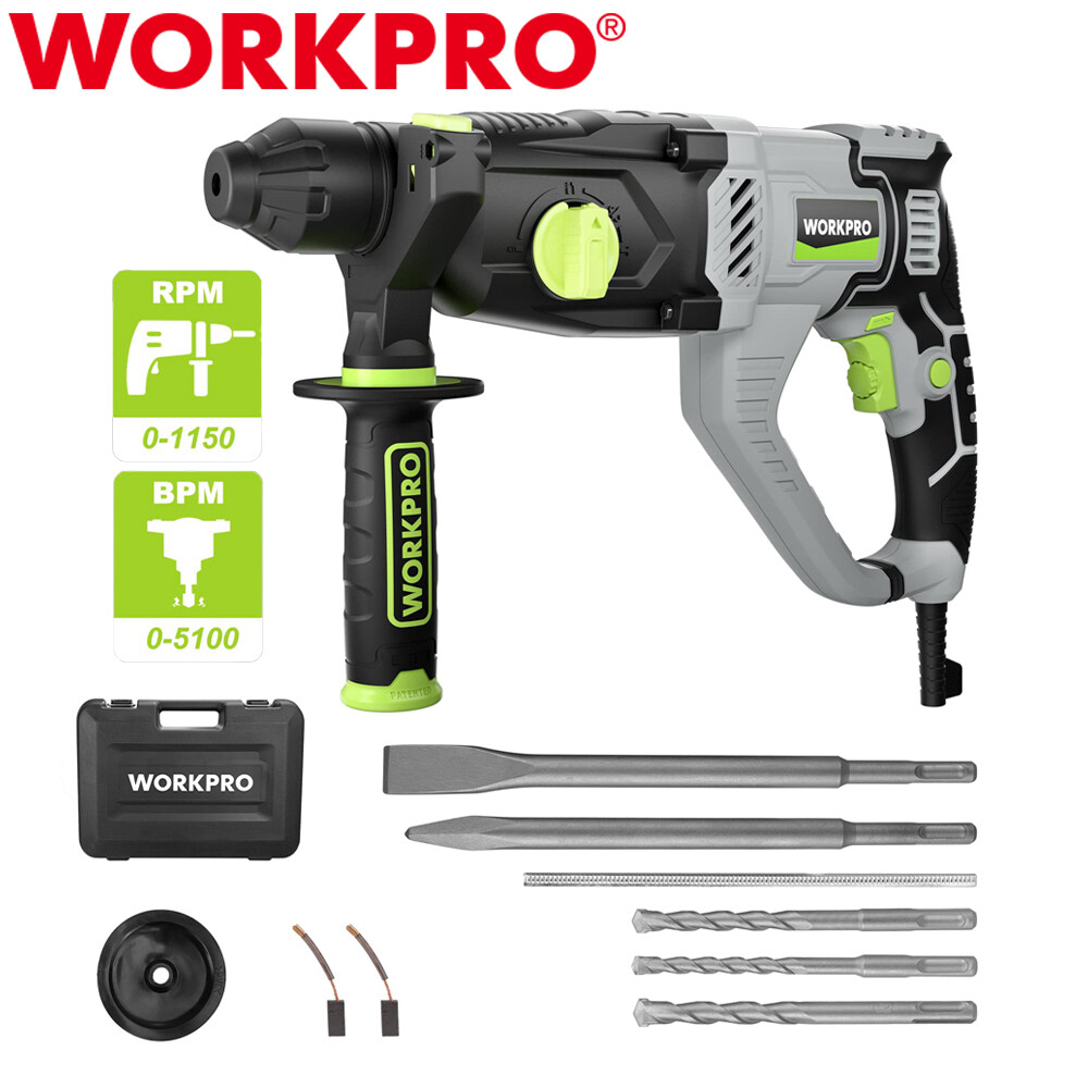 WORKPRO 7.5 AMP Lightweight Corded Premium SDS-Plus Rotary Hammer Drill 5PC Bits