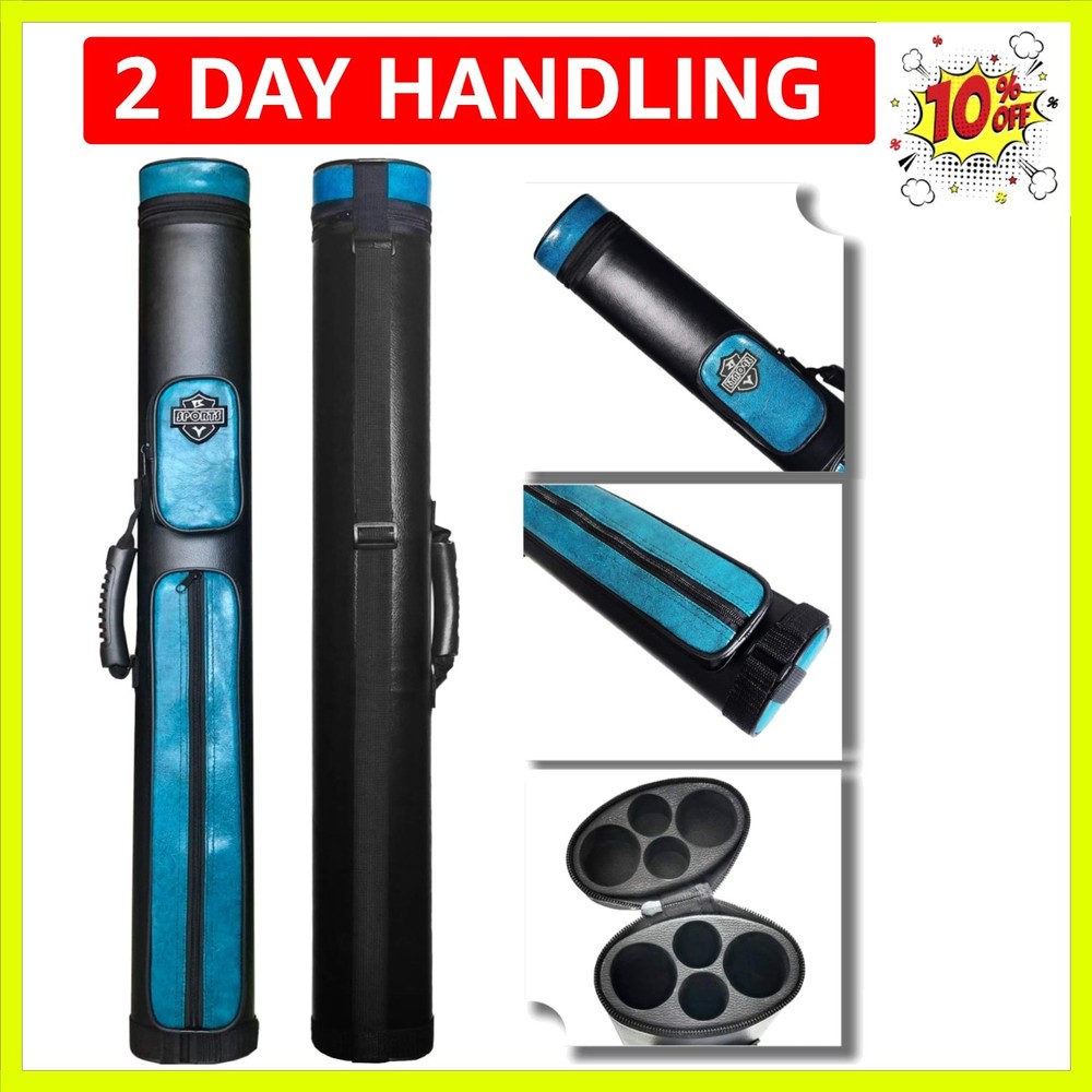 34'' 2x2 Pool Cue Carrying Case - Hard PU Leather with Protective Compartments