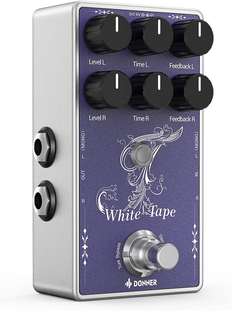 White Tape Stereo Delay Pedal, Analog Delay with Echo Effect, True Bypass, 2 Ind