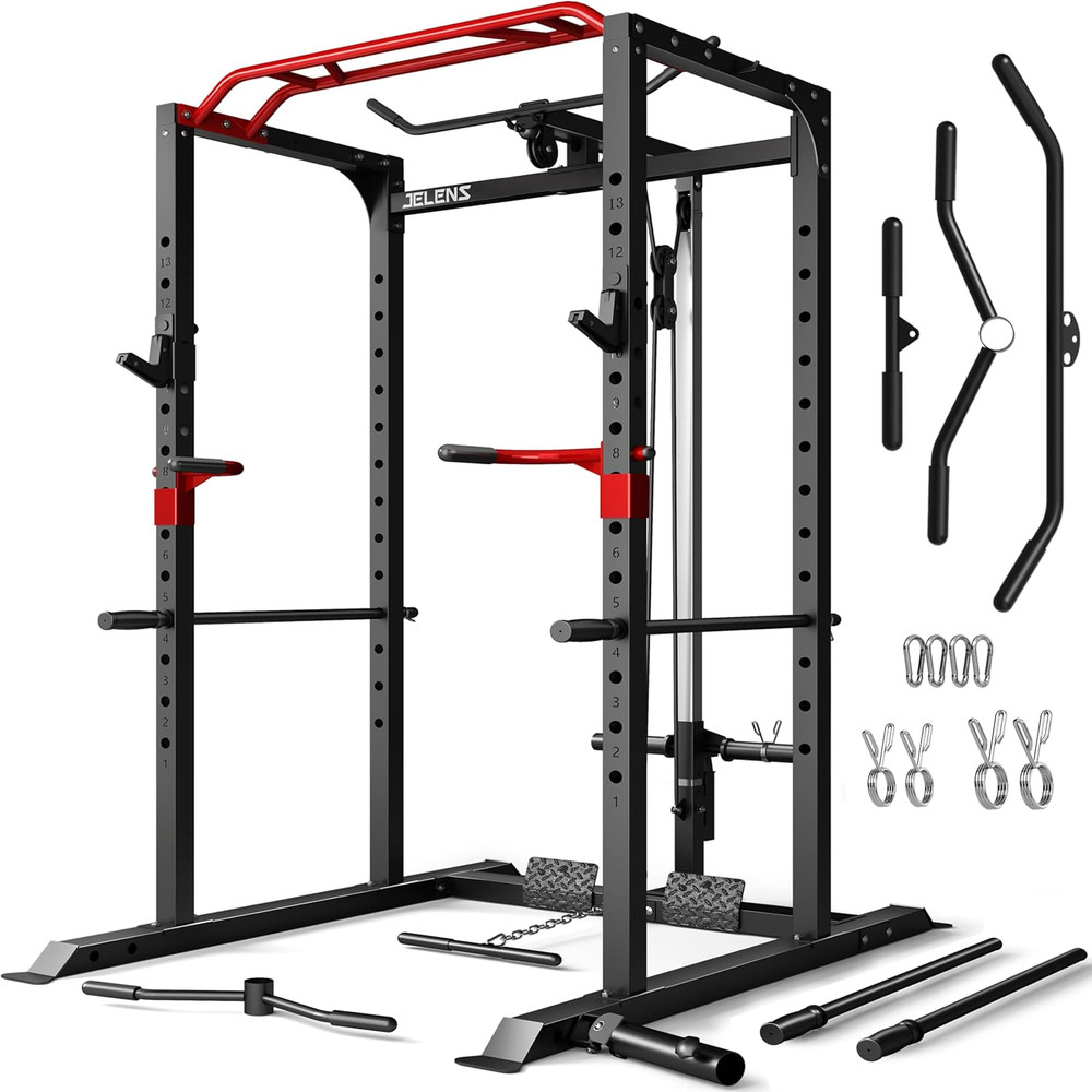 Power Cage, 2000LBS Multi-Function S11 Power Rack with LAT Pulldown, Squat Rack