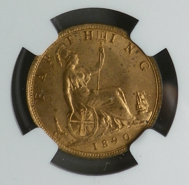 GREAT BRITAIN 1890 FARTHING, MS 64 RED, NGC