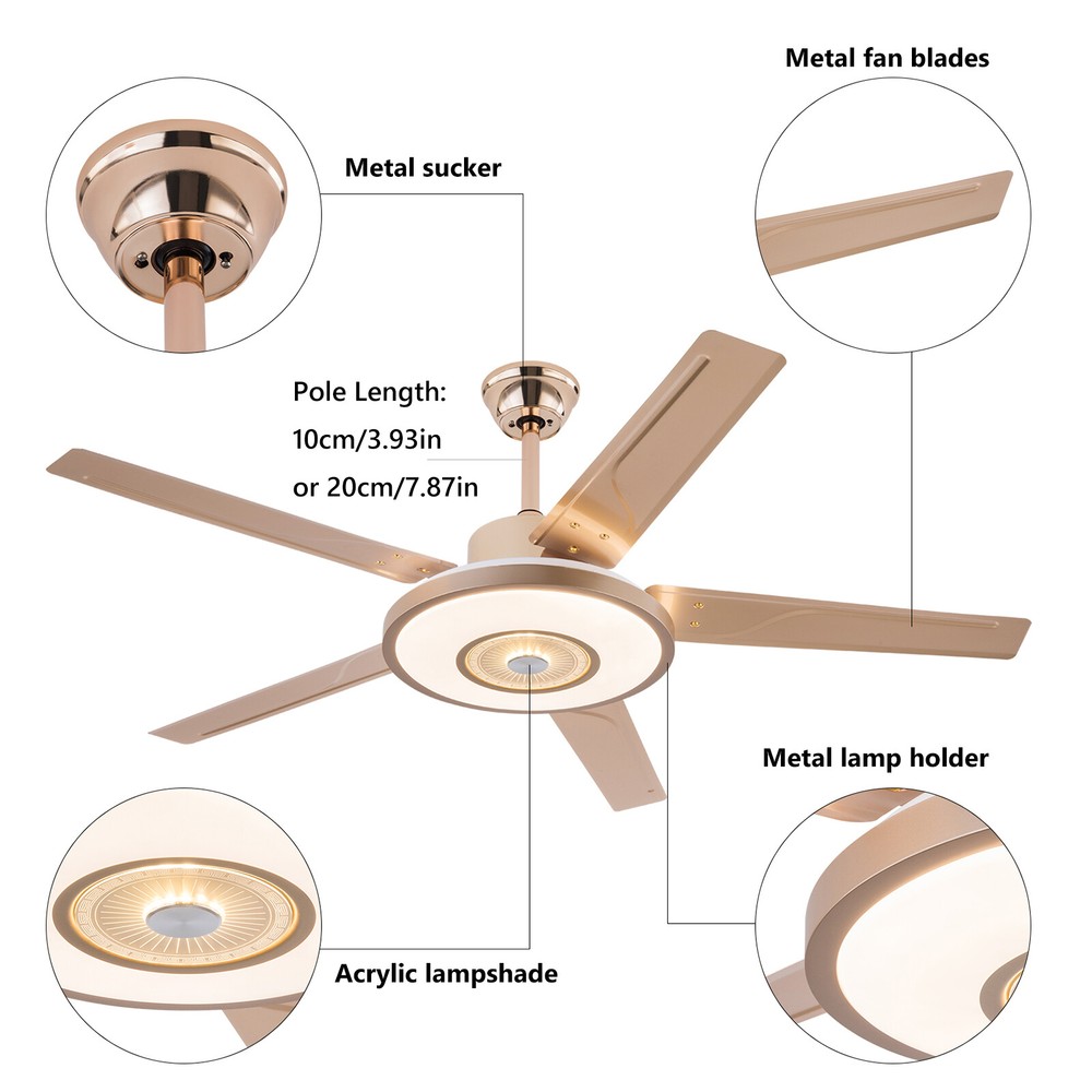 3-Color Ceiling Fan with LED Light, Modern LED Ceiling Fan W/ Remote Controller