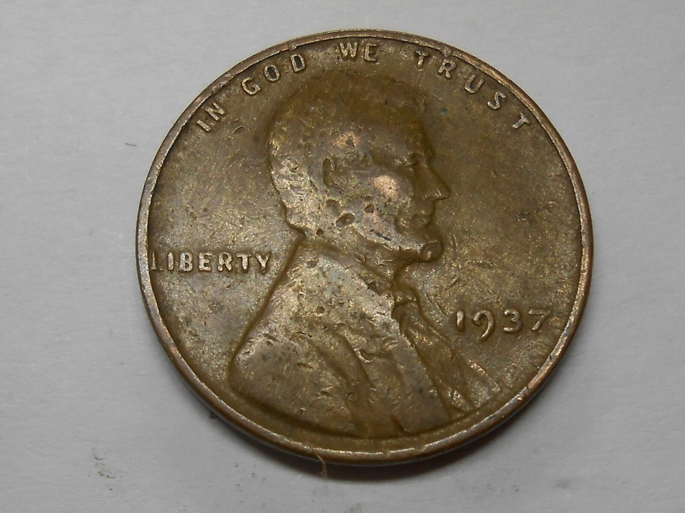1937 no mint mark Lincoln cent with multiple errors