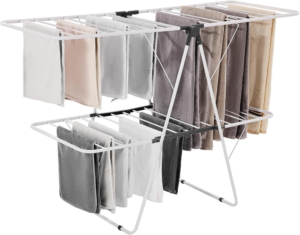 Clothes Drying Rack 2-Tier Foldable Laundry Dryer Rack W/ Sock Clips & 21 Drying