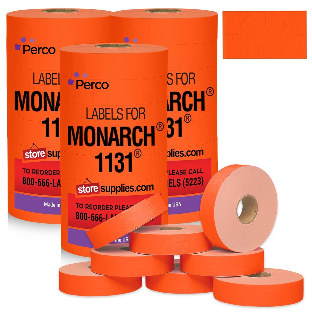 Perco Fluorescent Red Pricing Labels for Monarch 3 Sleeves,