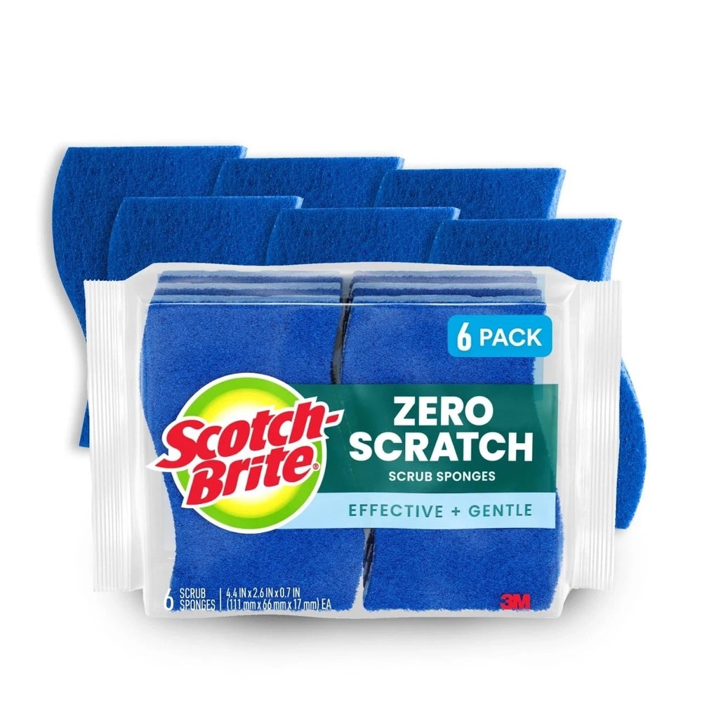 Scotch-Brite Zero Scratch Scrub Sponge, 6 Kitchen Sponges for Cleaning Around th