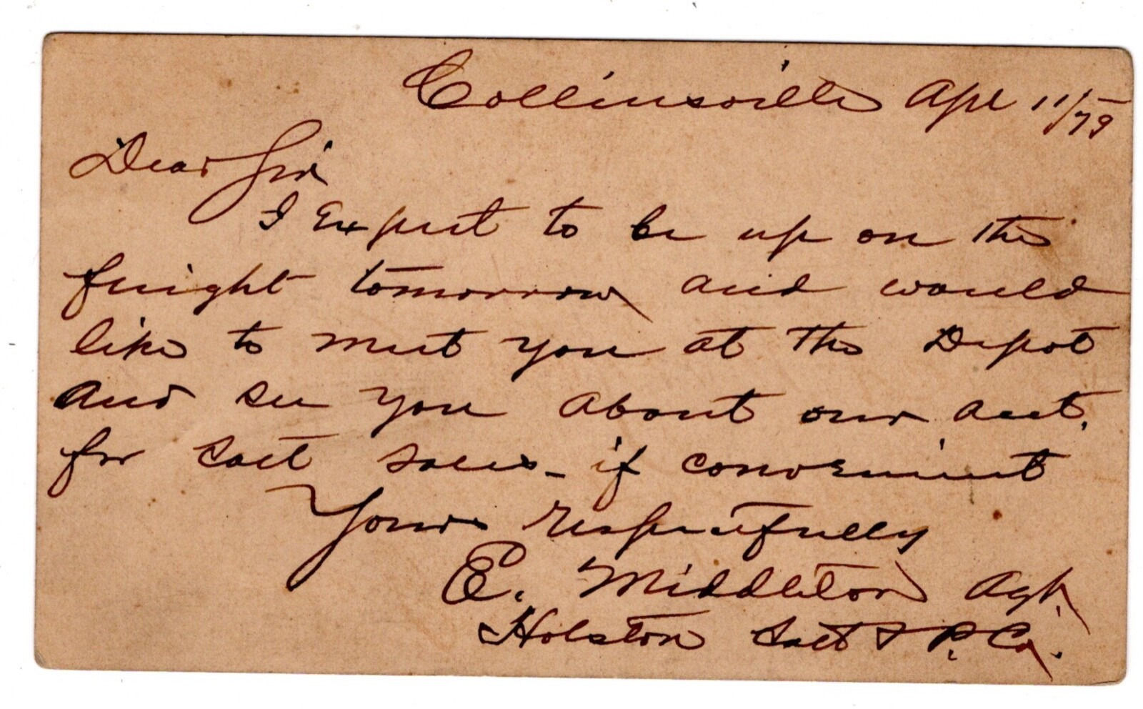 Collinsville AL Postmaster CCL (DeKalb Co) 1879 on UX5 to Morganville