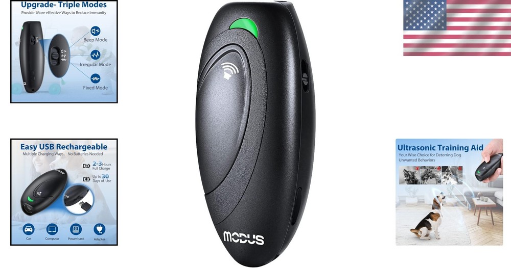 3 Modes Ultrasonic Dog Training & Bark Control - Portable, Rechargeable Device