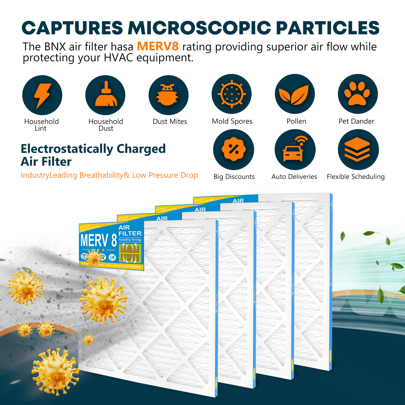 16x20x1 Air Filter, MERV 8, 6 Pack, MPR 600，For Home AC Furnace & HVAC