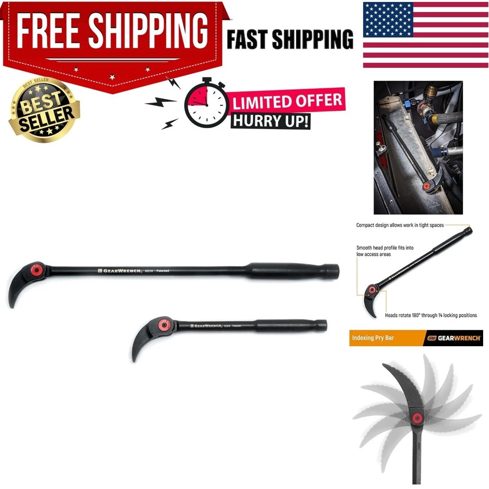 Mechanical 2Pc. Pry Bar Set, 8" & 16" - 180° Rotation & Lifetime
