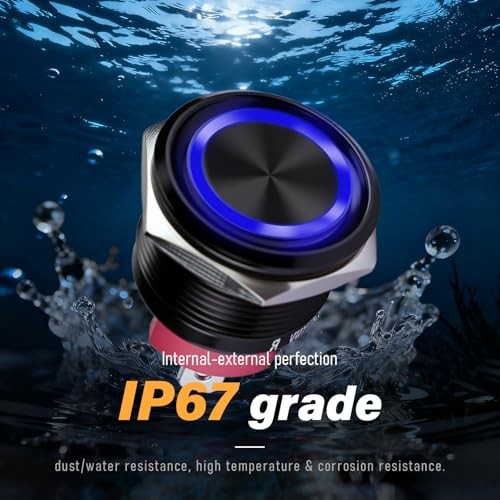 15Amp Push Button Switch，(0.866") 12V-24V Latching Push Button Switch 22mm Blue