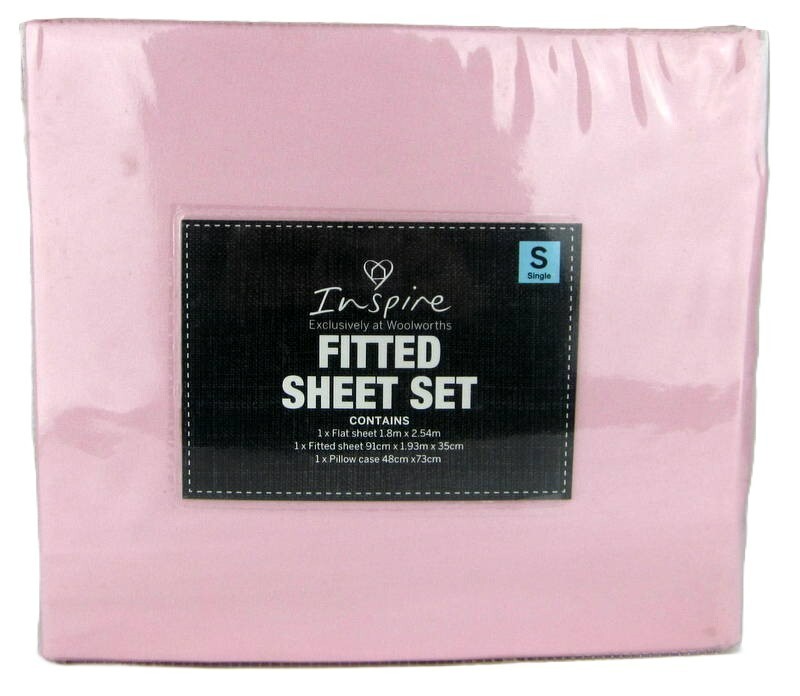 FITTED SHEET SET Pink Fitted Sheet + Single Flat Sheet + Pillowcase New