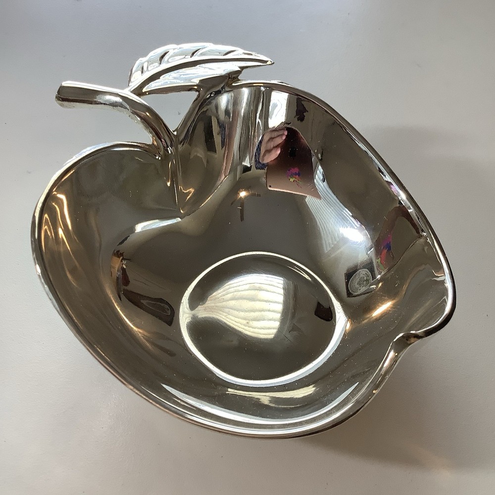 Silver Plate Apple Trinket Dish Candy Nut Bowl Apple Shaped Silver plated Dish