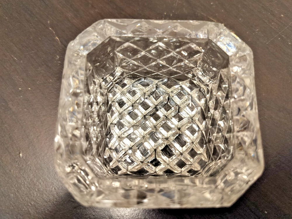 Vintage Pressed Glass Salt Cellar Dish Square Cut Pattern Small Condiment