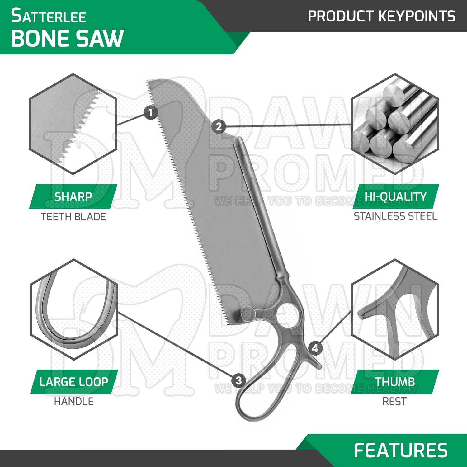 Satterlee Bone Saw 12" Orthopedic Surgical Veterinary Instrument German Grade