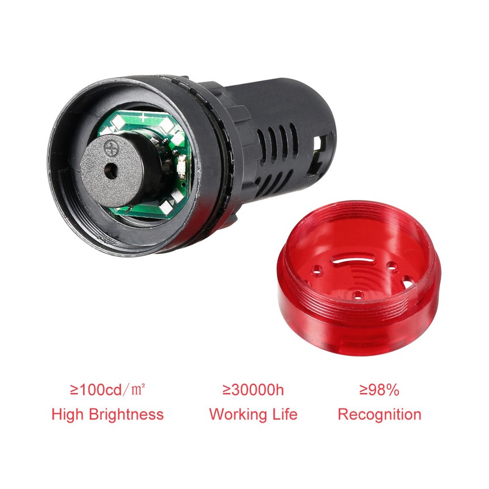 5pcs - Pilot Light AC/DC 12V Panel Indicator Flashing Alarm with Buzzer Red LED