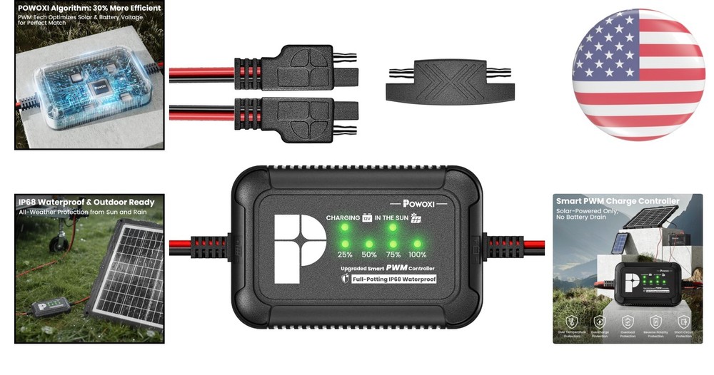High-Efficiency 10A PWM Charge Controller for 12V Solar Systems - Auto Shutdown