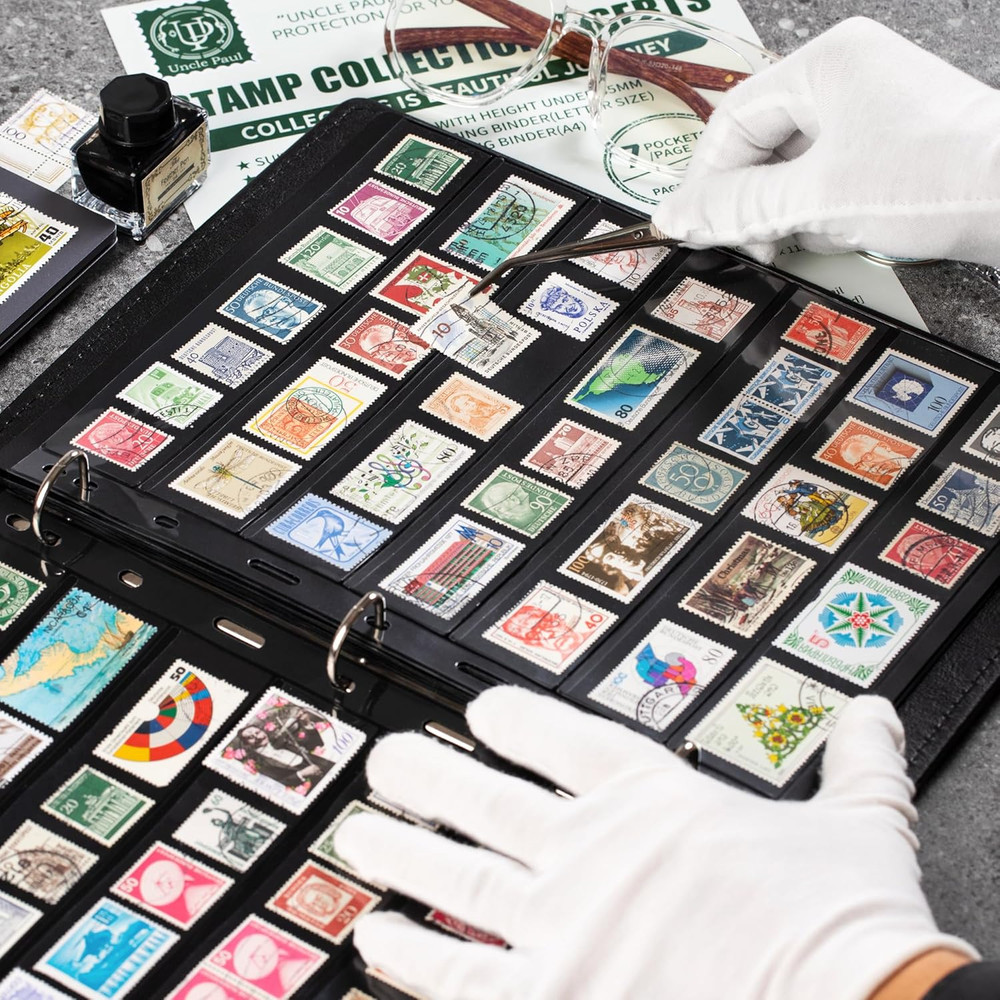 10 Sheets 20 Pages Postage Stamp Album Pages, 7 Pockets 7.7X 1.35In Stamp Collec