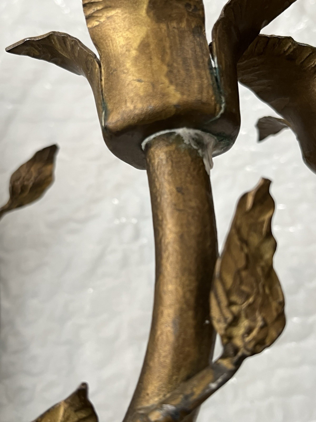 Vintage Pair Solid Bronze Gilt Magical Mystic Forest Wall Candle Holder Sconces