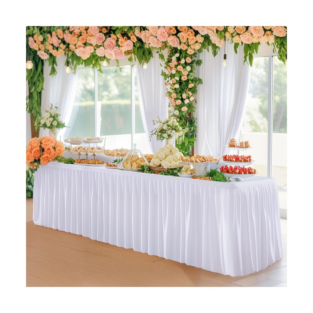 6 Pack White Rectangle Table Clothes for 8 Foot Tables, Polyester Fitted Tabl...