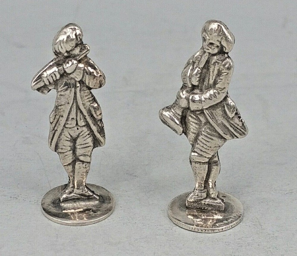 Two Place card holder solid silver miniature figures flute and clarinet player