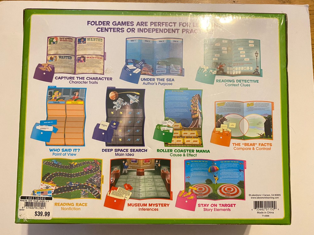 New Lakeshore Reading Comprehension Elementary Folder Games Plus Orda Math Bingo