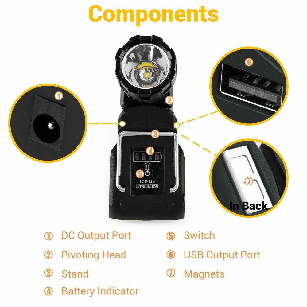 Handheld LED Work Light DCL510 Replacement For DeWalt12V MAX Li-Ion Batter