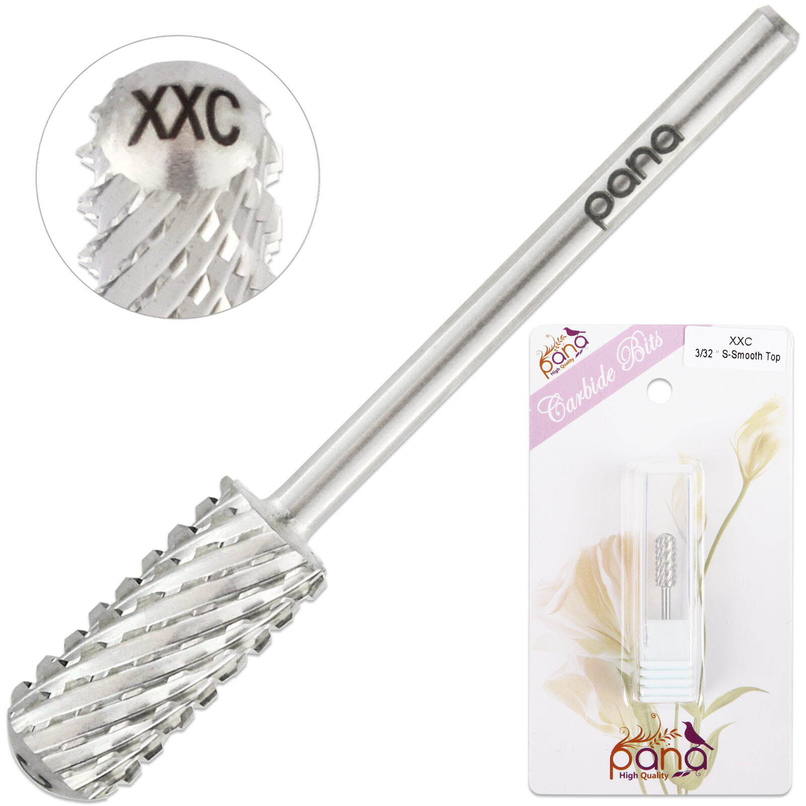 PANA 3/32" Shank Size - Silver Small Barrel Smooth Top Nail Carbide Bit (2XC)