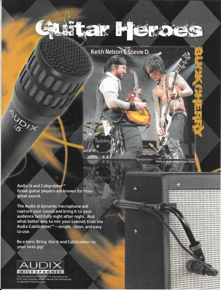 AUDIX MICS - BUCKCHERRY - KEITH NELSON & STEVIE D.  - 2012 Print Advertisement