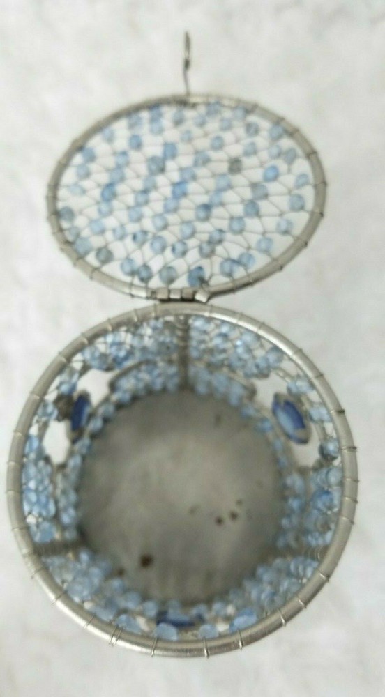Keepsake Trinket Box Blue Wire and Bead Round B12-194